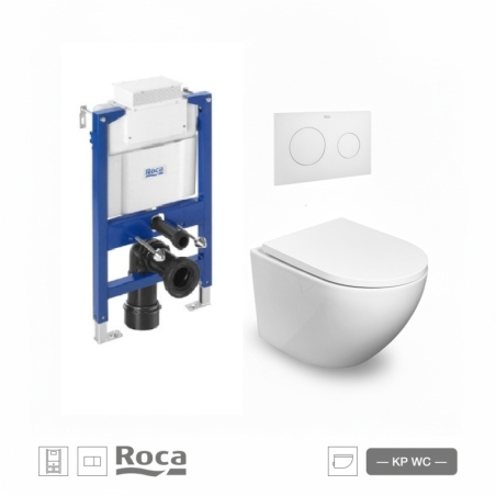 BASTIDOR ROCA DUPLO BAJO VENTANA Y PULSADOR PL10 BL MAT CON INODORO SUSPENDIDO ROUND SMART BL BR TAPA ENVOL.