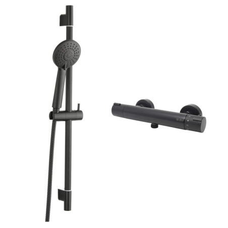 Conjunto de ducha de pared S-Line Pro con batería negro de Optima. Kit completo.