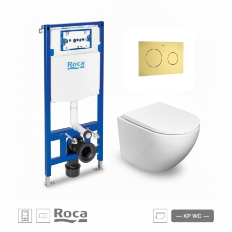 KIT ROCA DUPLO C/WC KP ROUND SMART 52CM SUSP C/PULS PL10 ORO CEPILLADO