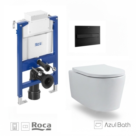 KIT ROCA CISTERNA DUPLO BAJO VENTANA C/WC SUSP EKOVIA WHITE 48CM C/PUL PL7 DUAL NEGRO MATE