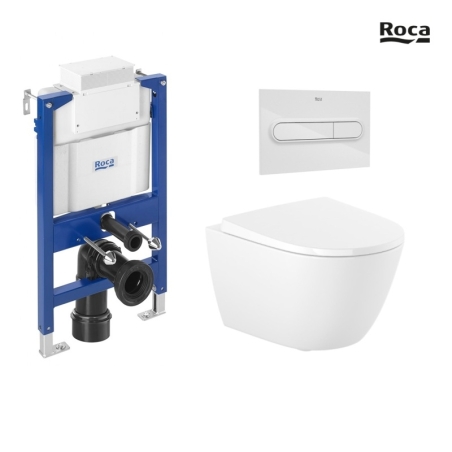 KIT ROCA CISTERNA DUPLO BAJO VENTANA C/WC INODORO ONA SUSP C/ASIENTO PL1 DUAL BLANCO