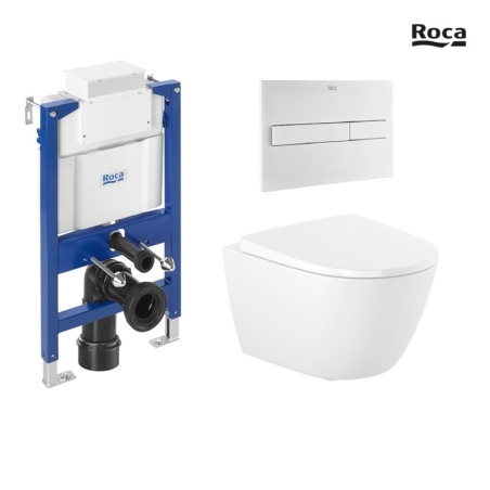KIT ROCA CISTERNA DUPLO BAJO VENTANA C/WC INODORO ONA SUSP C/ASIENTO PL7 DUAL BLANCO MATE