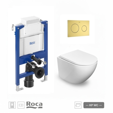 KIT CISTERNA DUPLO BAJO VENTANA C/WC ROUND SMART BLANCO 52CM C/PUL PL10 ORO CEPILLADO