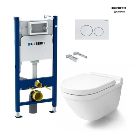 Pack Geberit Duofix: bastidor con cisterna + pulsador blanco Delta 20 + WC suspendido Duravit Starck 3 Rimless
