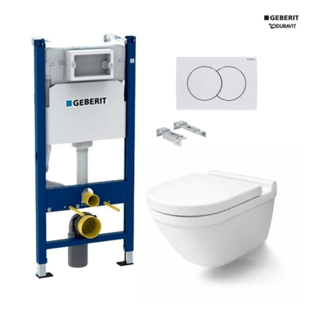 Pack Geberit Duofix: bastidor con cisterna + pulsador blanco Delta 01 + WC suspendido Duravit Starck 3 Rimless blanco
