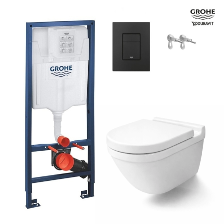 Pack Grohe Rapid SL: bastidor con cisterna + pulsador negro mate + WC suspendido Duravit Starck 3 Rimless blanco