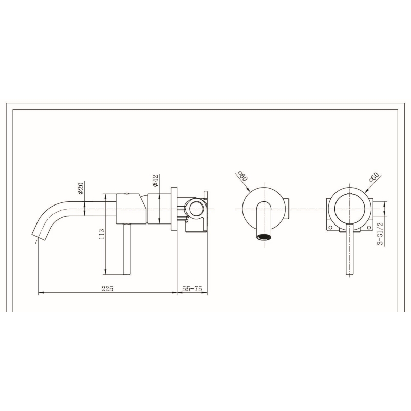 Grifo lavabo empotrado monomando IMEX Monza negro mate - Vista lateral