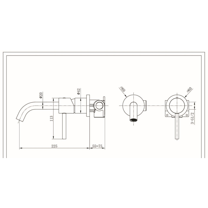Grifo lavabo empotrado monomando IMEX Monza negro mate - Vista lateral