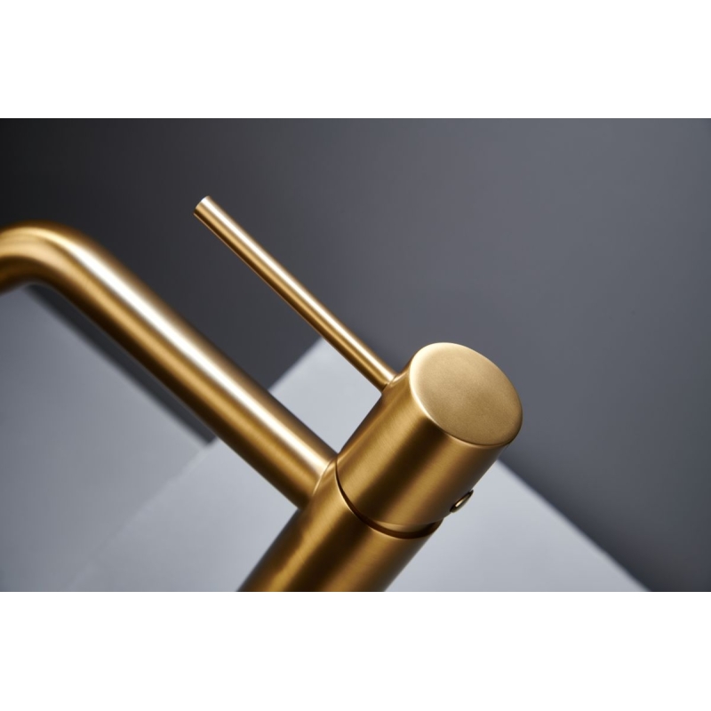 Grifo lavabo monomando IMEX Monza oro cepillado - Detalle acabado