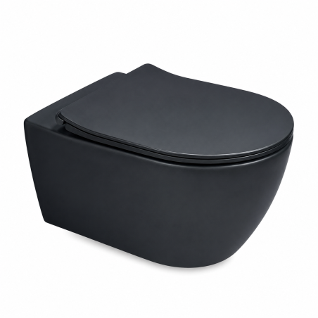 Conjunto Inodoro Alfa Negro Mate Suspendido C/Asiento y tapa softclose Glacera