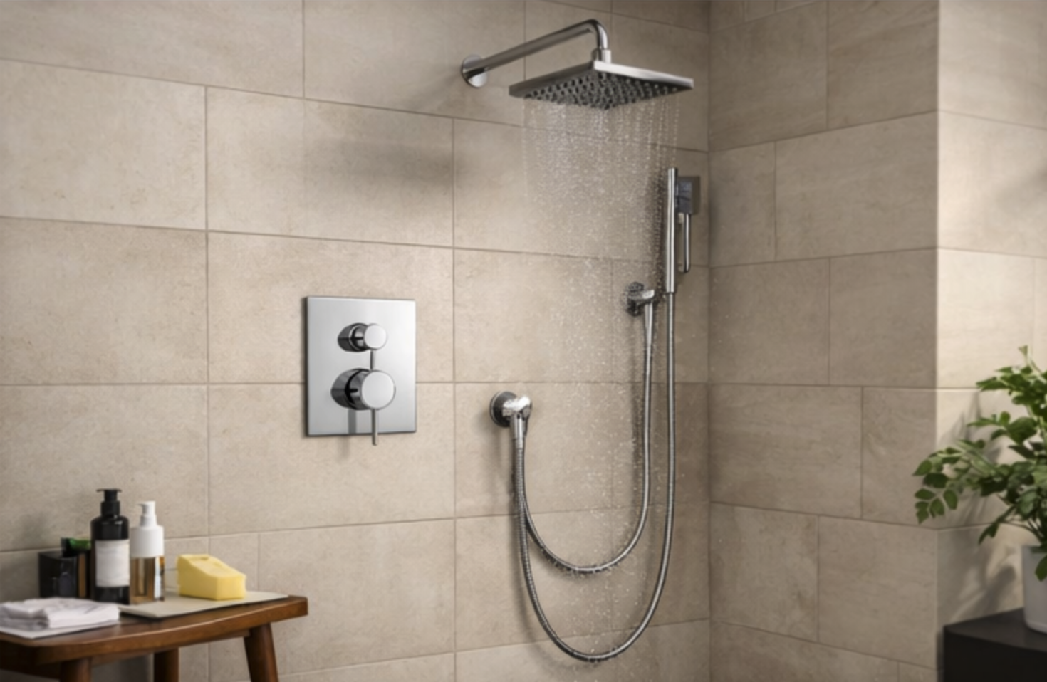 grifo de ducha empotrado minimalista para baño moderno