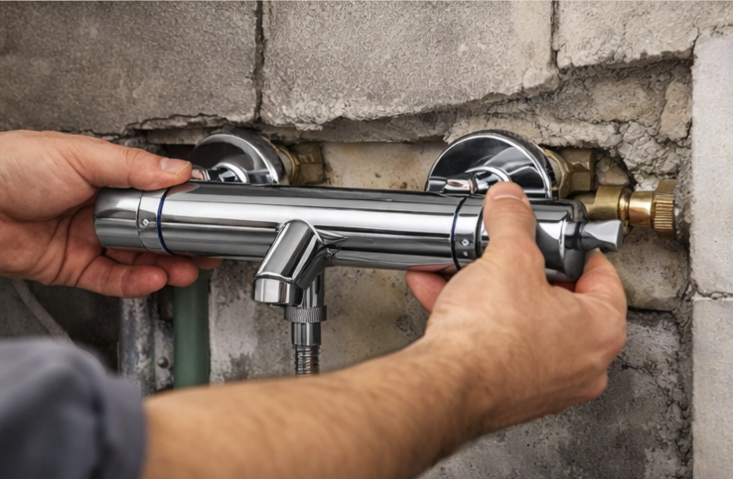 instalación de grifo de ducha en pared baño